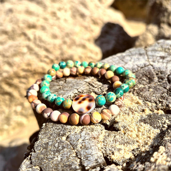 Blyth - Set of 2 Handmade Stone Bead Bracelets