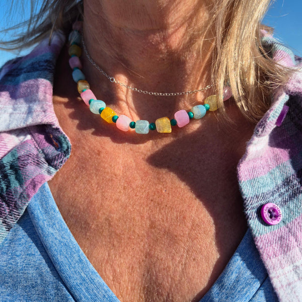 Leona - Pastel Agate Cube Necklace