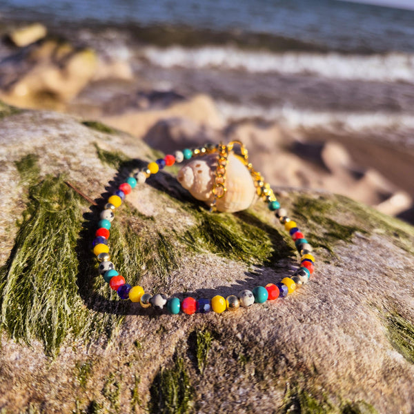 Gina - Multicolour Bead Gold Plated Anklet