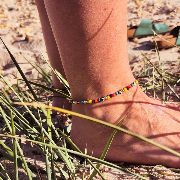 Gina - Multicolour Bead Gold Plated Anklet