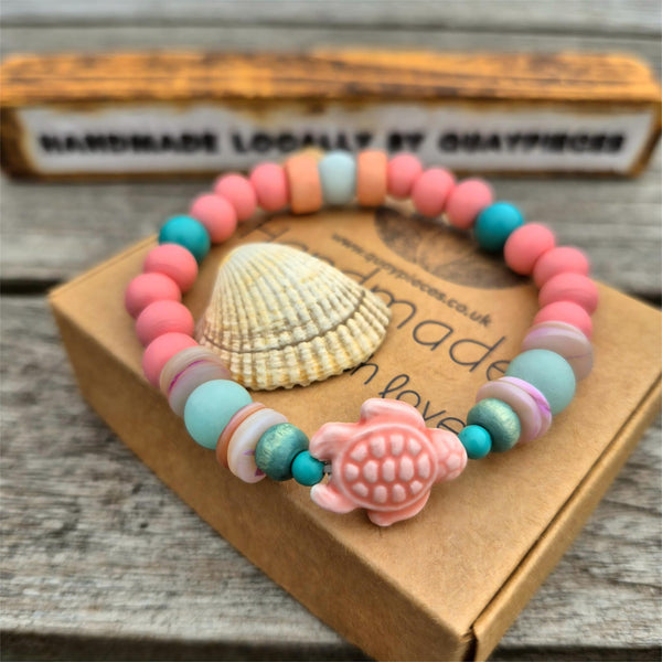 Beach Buddies - Turtle Wood Bead Bracelet