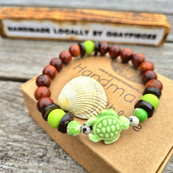 Beach Buddies - Turtle Wood Bead Bracelet