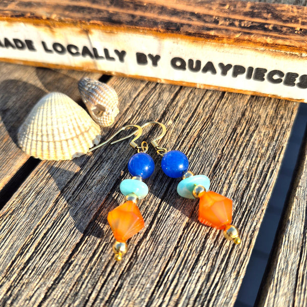Eden - Blue & amber pyramid Earring