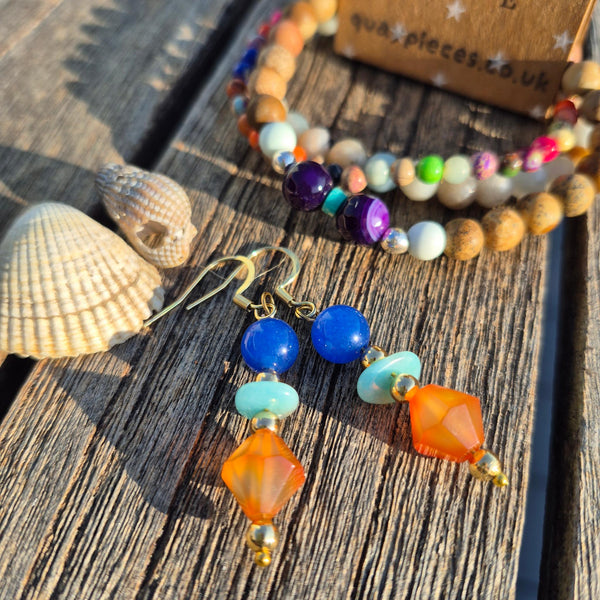 Eden - Blue & amber pyramid Earring