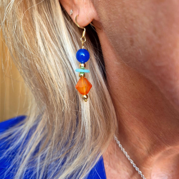 Eden - Blue & amber pyramid Earring