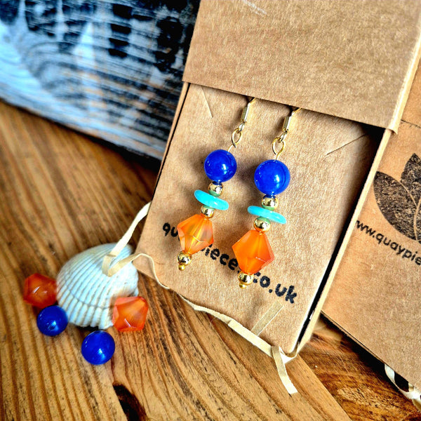 Eden - Blue & amber pyramid Earring