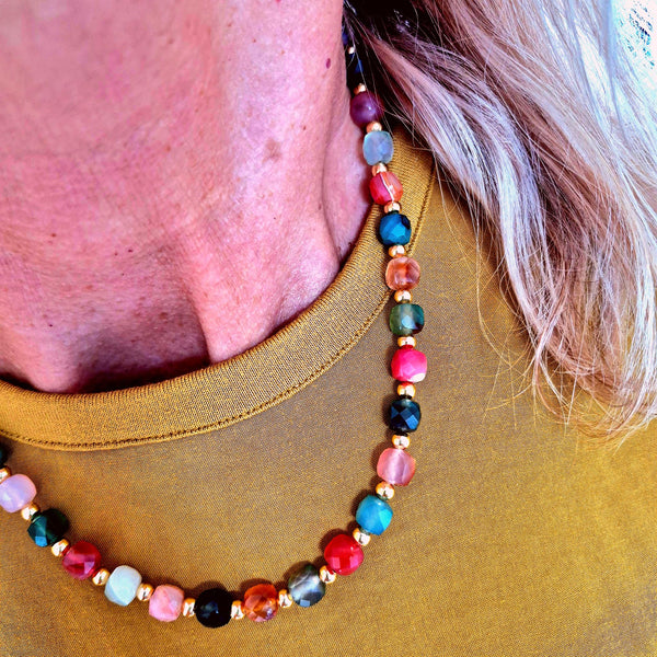 Pandora - Agate Cube Bead Necklace