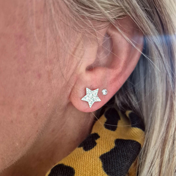 Astra - Sterling Silver Sparkly Star Stud Earrings
