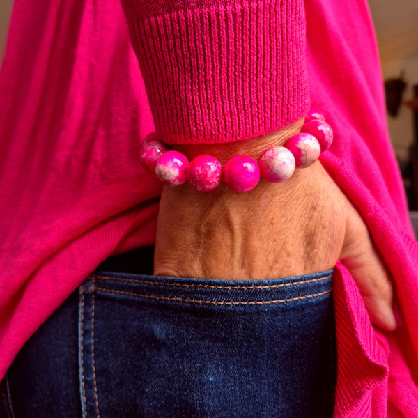 Avery - Pink Agate Bead Bracelet