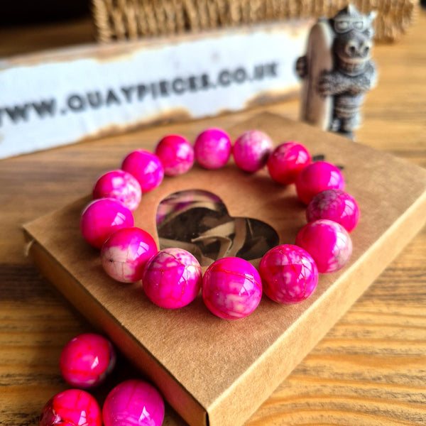 Avery - Pink Agate Bead Bracelet