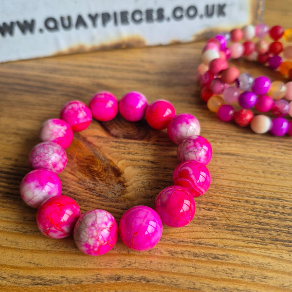 Avery - Pink Agate Bead Bracelet