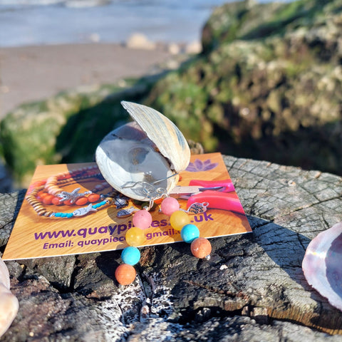 Lovely Summery 6mm natural stone quartz beads in pastel colours 925 Sterling Silver Hook Length 35mm from bottom of hook Perfect addition to your Summer outfits! **Presented in lovely Kraft paper gift box with reusable organza pouch**
