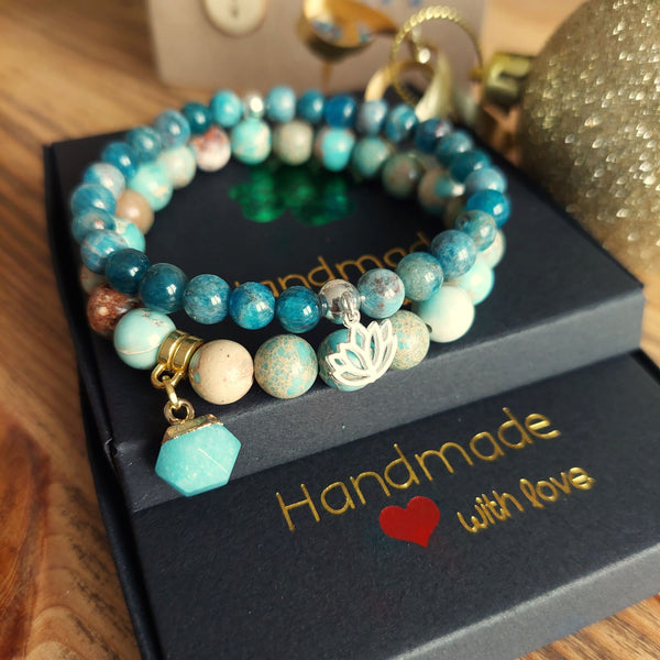 Paige - Blue Apatite Stone Bead & Sterling Silver Bracelet