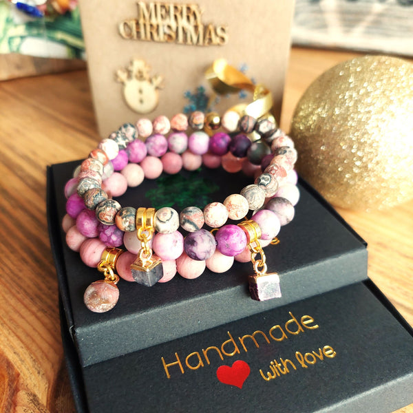 Dulcie - Pink Rhodonite Bead Bracelet