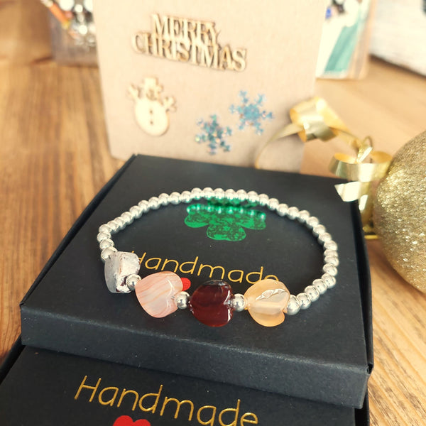 Amber - Sterling Silver Heart Bead Bracelet