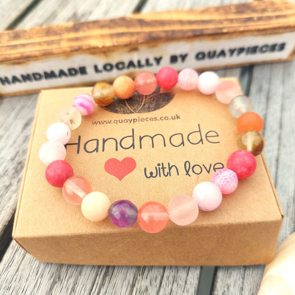 April- Multi Pink Stone Bead Bracelet