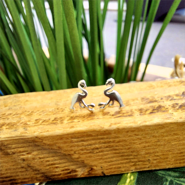 925 Hall Marked Sterling Silver  Lovely fun flamingo stud earrings  H 11mm x W 9mm  A super cute gift for a friend!  **Presented in lovely Kraft paper gift box with reusable organza pouch**
