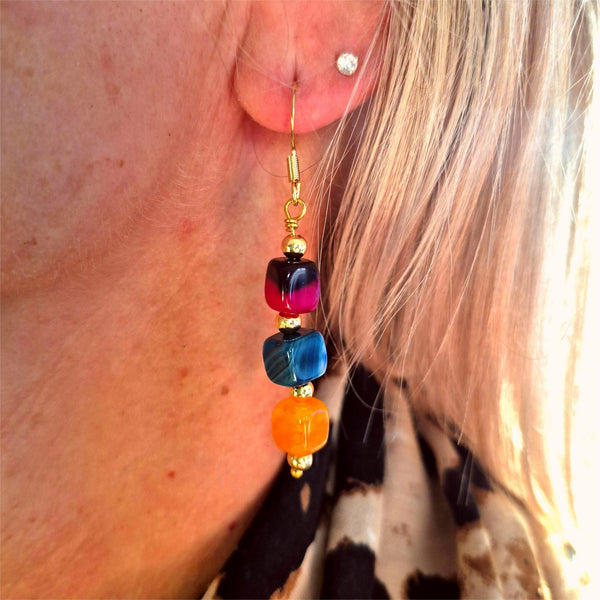 Vanessa - Handmade Agate Cube Earring