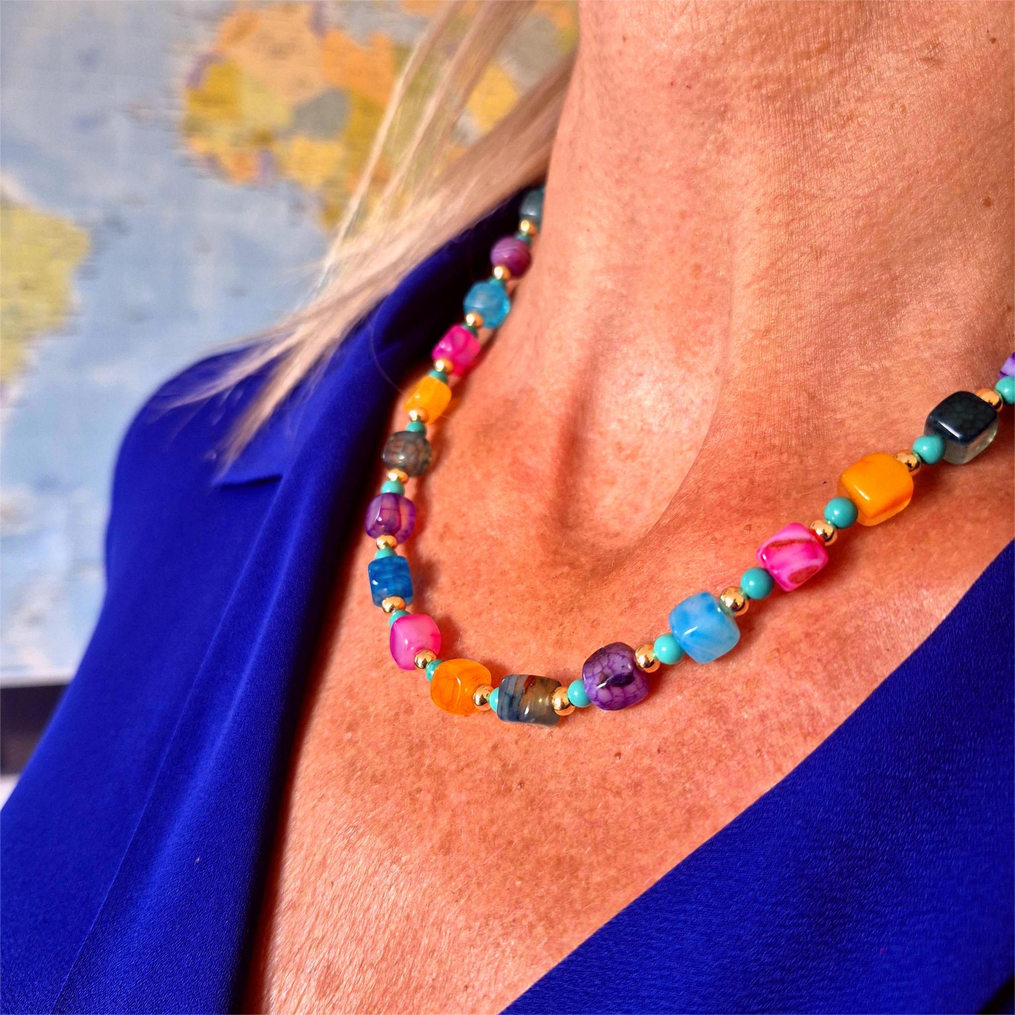 Patsy-Handmade Agate cube bead Necklace