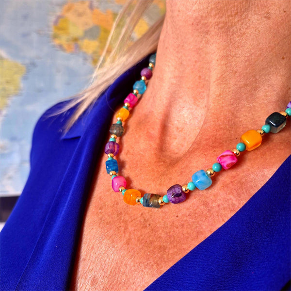Patsy-Handmade Agate cube bead Necklace