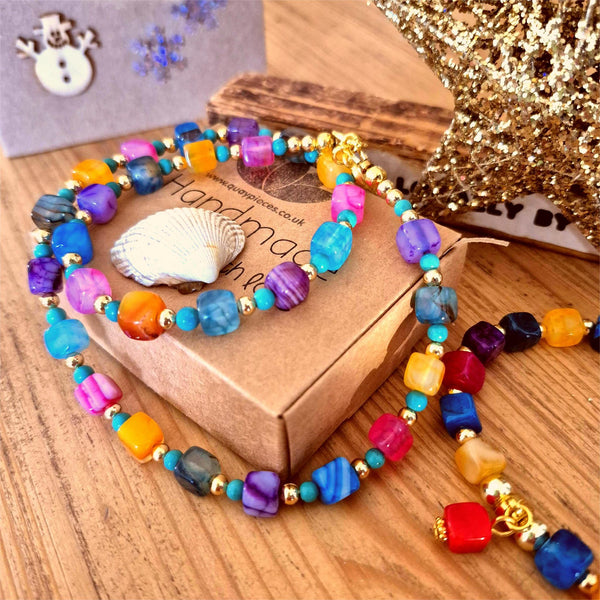 Patsy-Handmade Agate cube bead Necklace