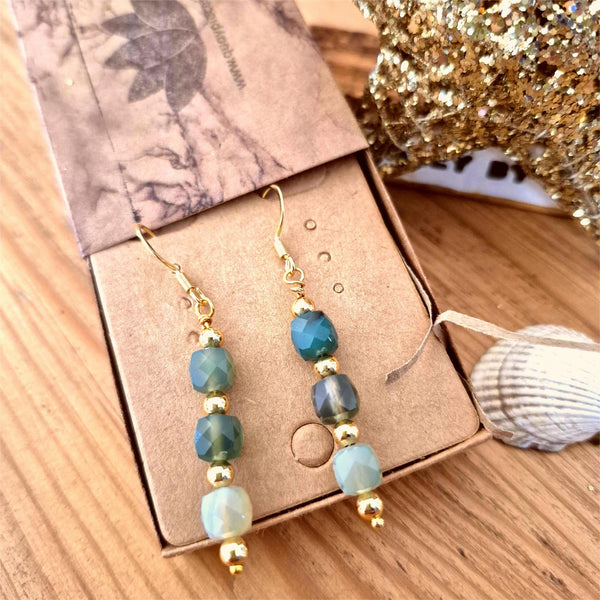 Gaia-Handmade Agate Cube Bead Earring