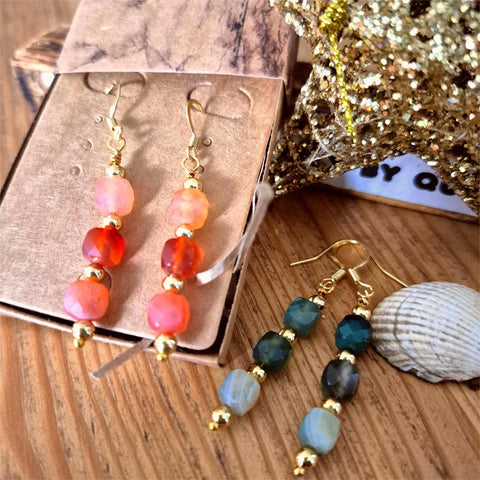 Gaia-Handmade Agate Cube Bead Earring