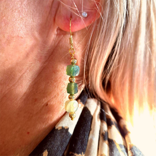 Gaia-Handmade Agate Cube Bead Earring
