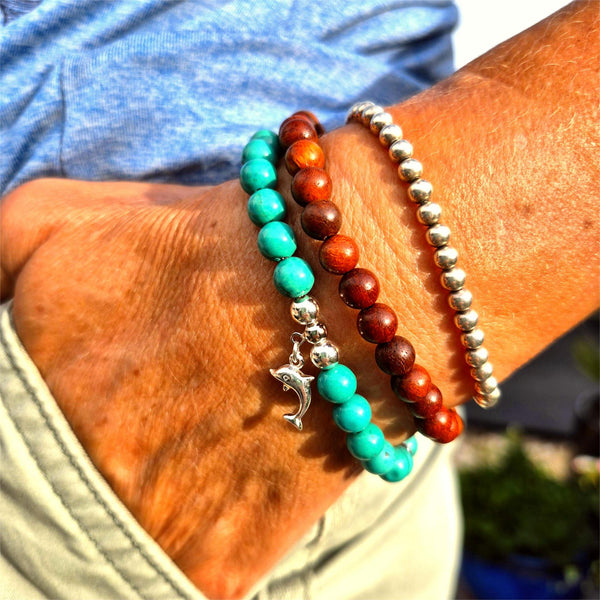 Piper-Handmade turquoise & sterling silver bead bracelet