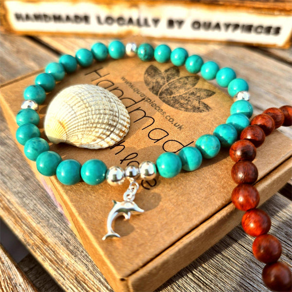 Piper-Handmade turquoise & sterling silver bead bracelet