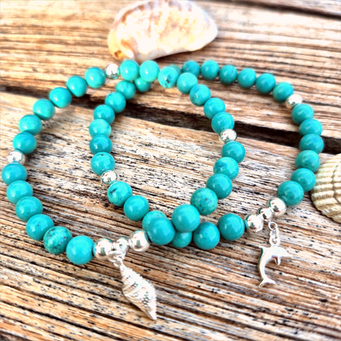 Piper-Handmade turquoise & sterling silver bead bracelet