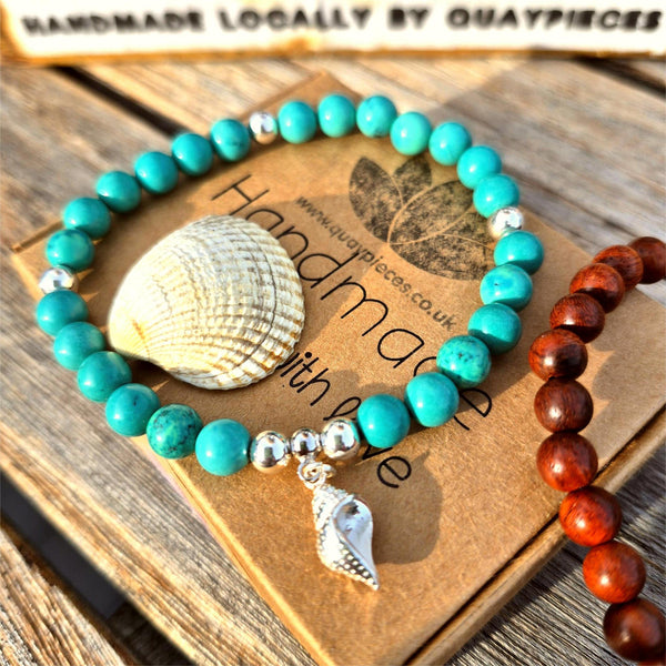 Piper-Handmade turquoise & sterling silver bead bracelet