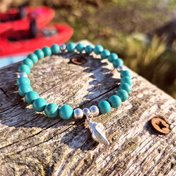 Piper-Handmade turquoise & sterling silver bead bracelet