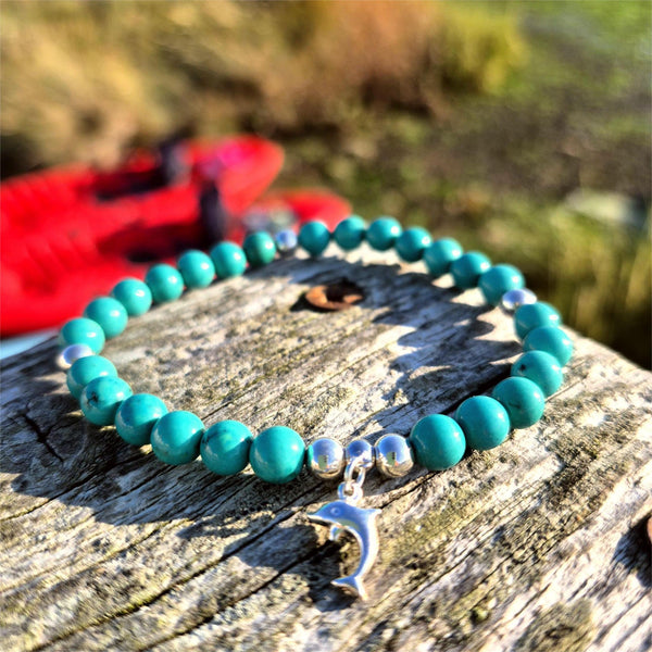 Piper-Handmade turquoise & sterling silver bead bracelet