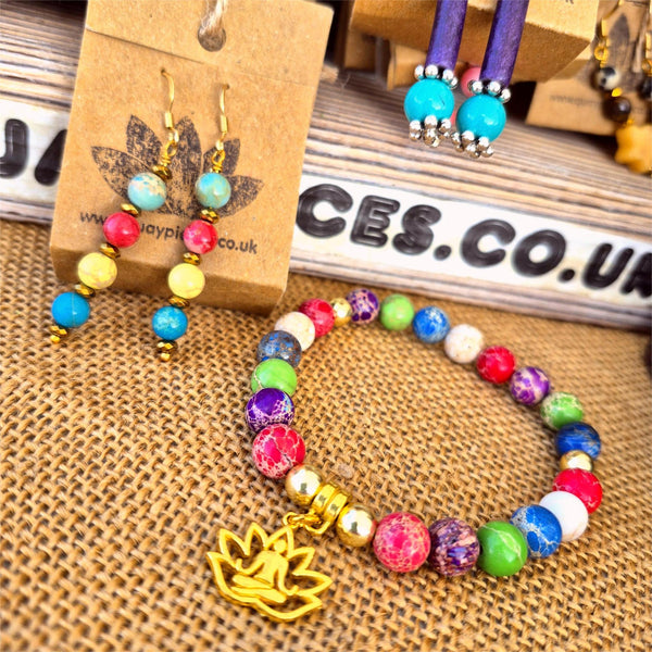 Alesha - Multi colour Imperial Jasper & Lotus Flower Bracelet