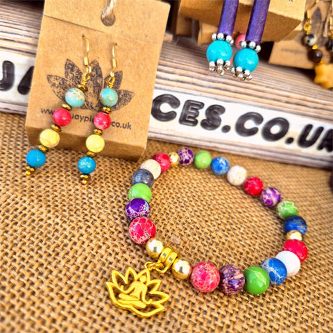 Alesha - Multi colour Imperial Jasper & Lotus Flower Bracelet