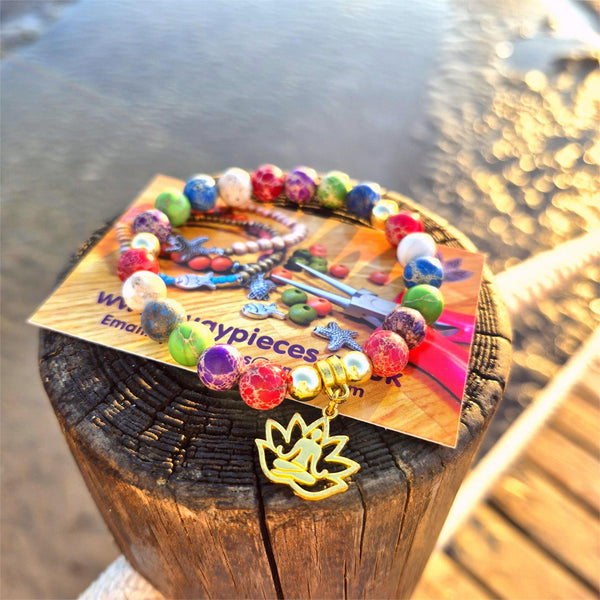 Alesha - Multi colour Imperial Jasper & Lotus Flower Bracelet