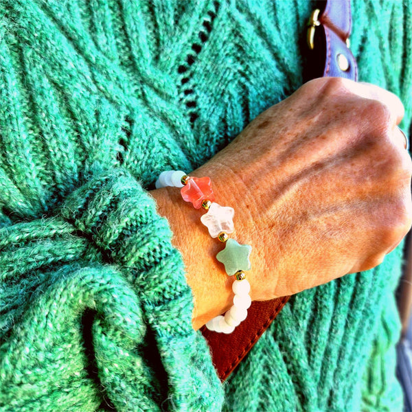 Casey - White Jade bracelet with 3 Stars