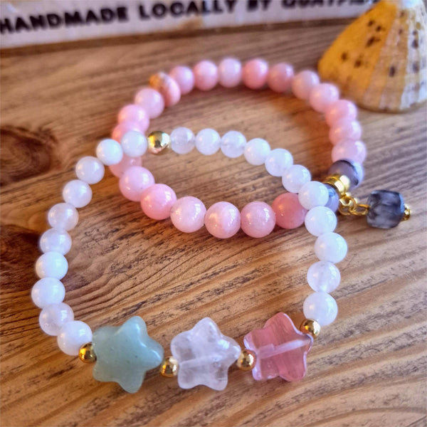 Casey - White Jade bracelet with 3 Stars