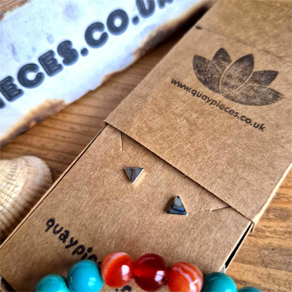 Marie - Small Abalone Triangle Stud Earrings