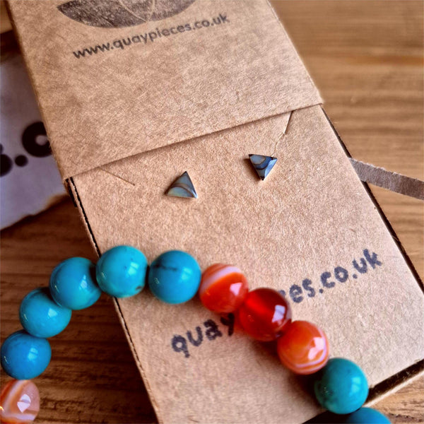 Marie - Small Abalone Triangle Stud Earrings