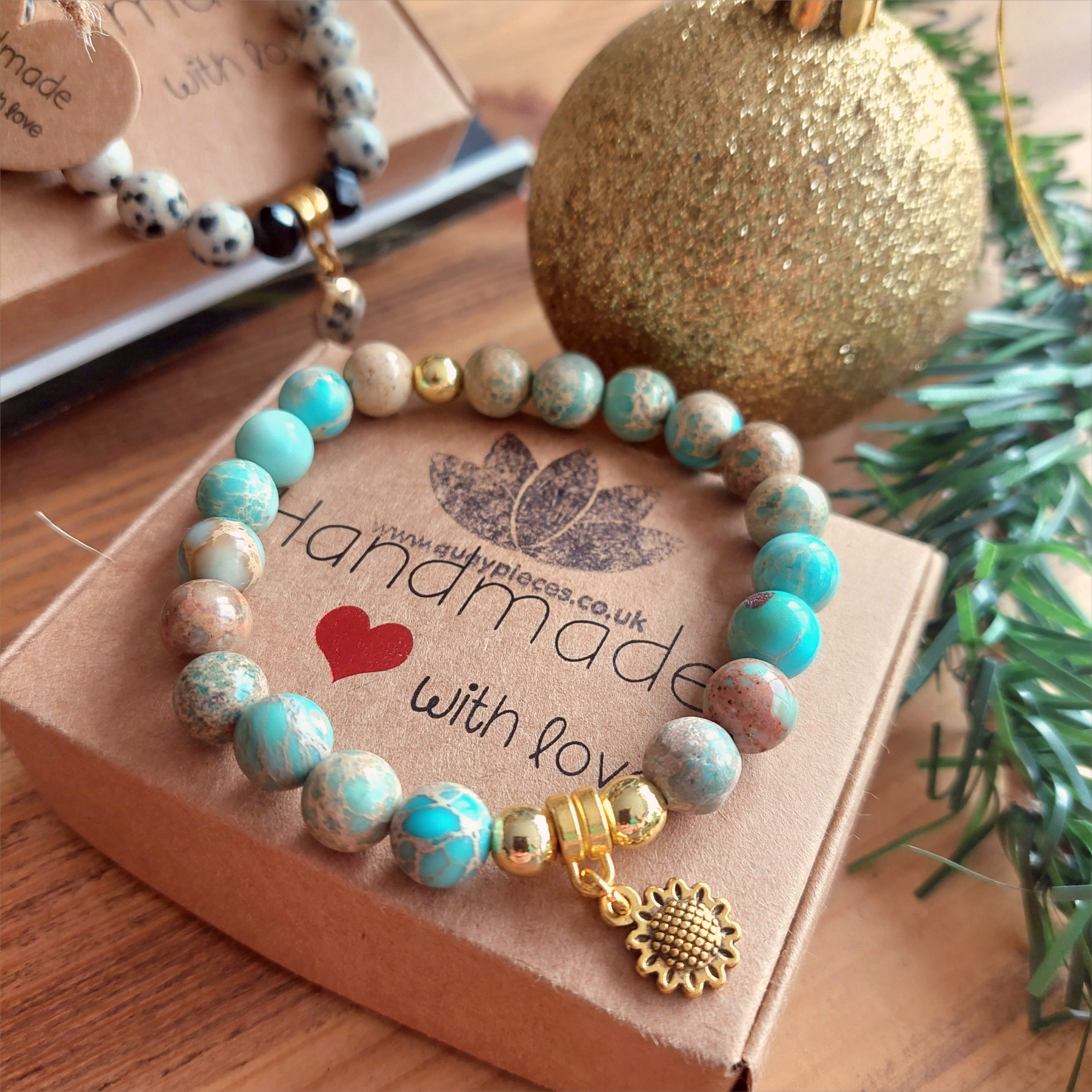Bridget - Pale Blue & Sand Jasper Bead Bracelet