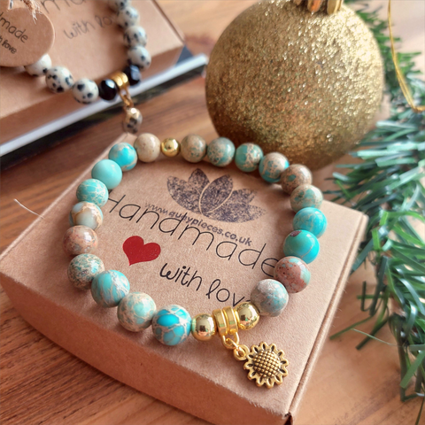 Bridget - Pale Blue & Sand Jasper Bead Bracelet